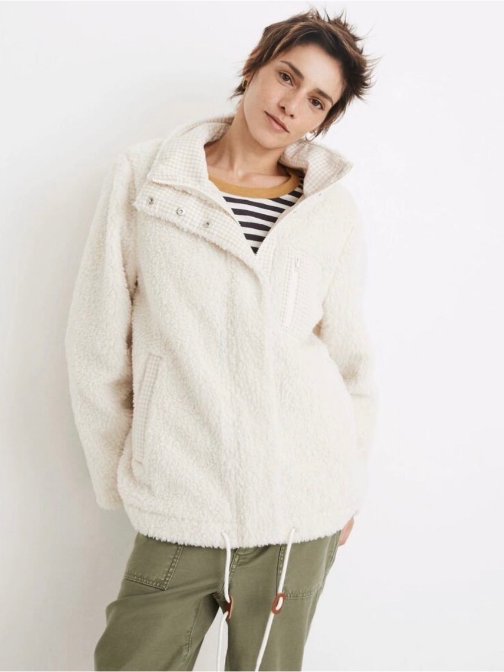 Madewell Women's Cream Sherpa Zip-Up Jacket